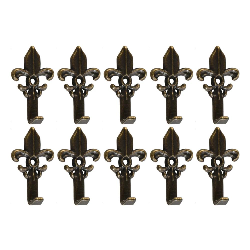 10Pcs Hook Wall Decoration Antique Bronze Metal Classic Style Hooks Hanger Holder with Screws for Hanging Towel Clothes Bags 2 Sizes