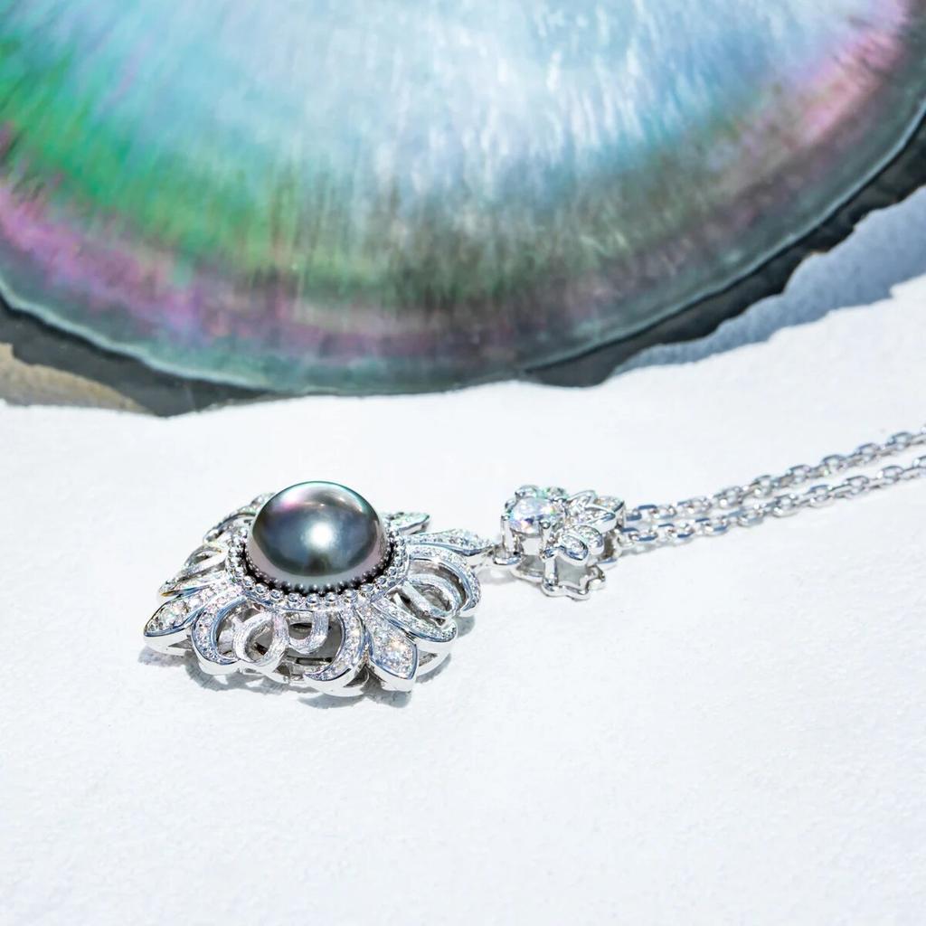 Nowy 10-11mm Tahitian czarna perła irys naszyjnik 925 srebro D kolor Moissanites woda morska naszyjnik z pereł biżuteria