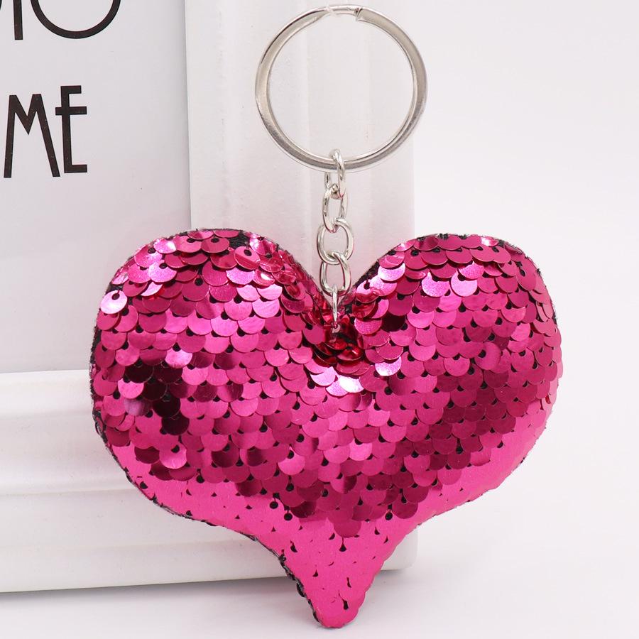 Double-Sided Reflective Sequin Heart Keychain - Colorful Bag Pendant & Car Keyring