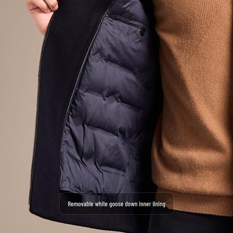 Antonio Men's Stand Collar Wool Blend Coat with Detachable 90% Goose Down Liner