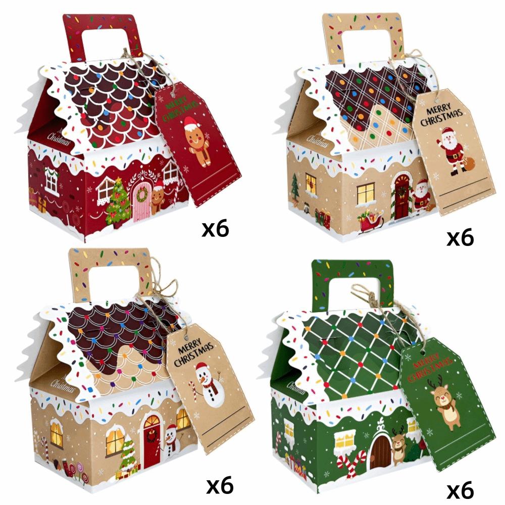 24 Pcs Kraft Paper Christmas Gift Boxes Presents Gable Cookie Candy Bags  Surprise Gift Packaging