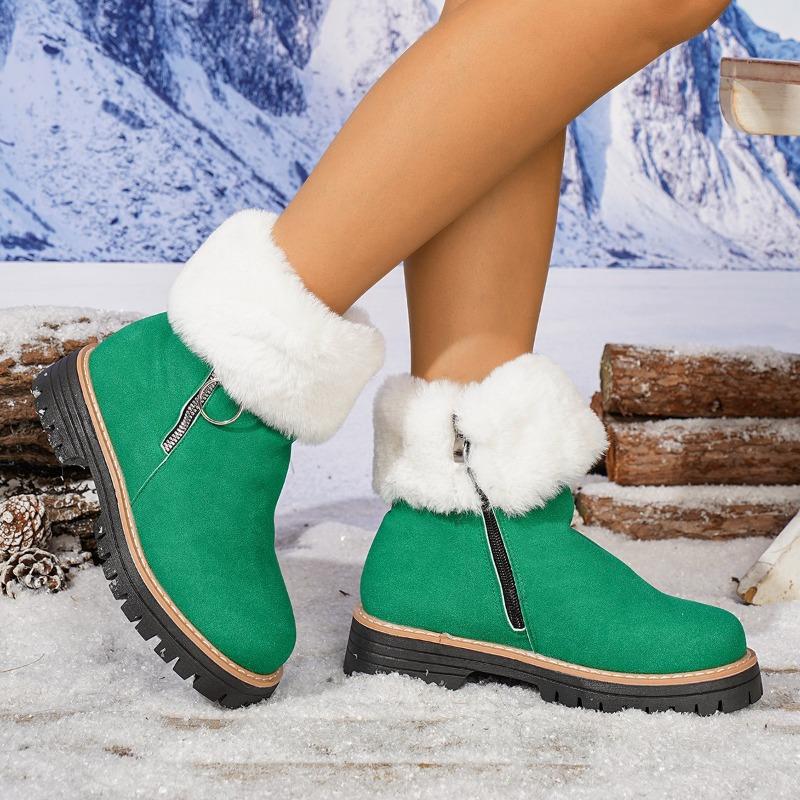 Large Size Snow Boots Women's New Winter Side Zipper European and American Wind Fluffing Short Tube Velvet Warm and Heightening Cotton Boots