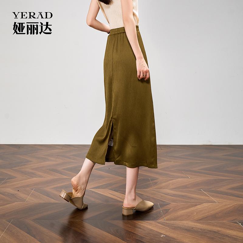 Texture inspired casual high waisted skirt for women, elastic waisted A-line mid length skirt