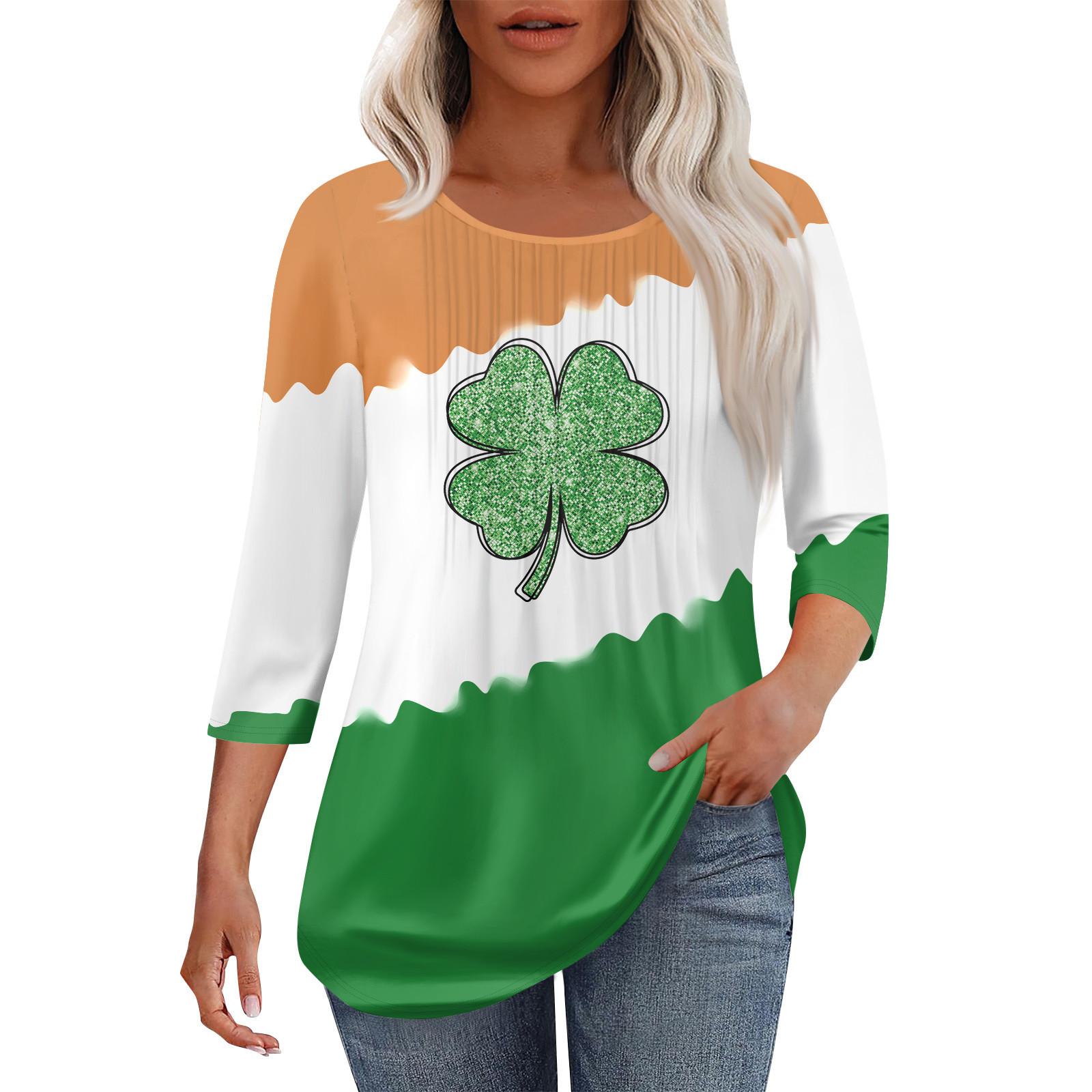 

Жіноча модна повсякденна плісована футболка з круглим вирізом і сімома чвертями рукавів S зелений