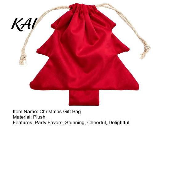 Party Favor Gift Packaging Christmas Tree Drawstring Presents Bag, Reusable Plush Wrapping Pouch, Decorative Pendant Bags Shaped Holiday Favors