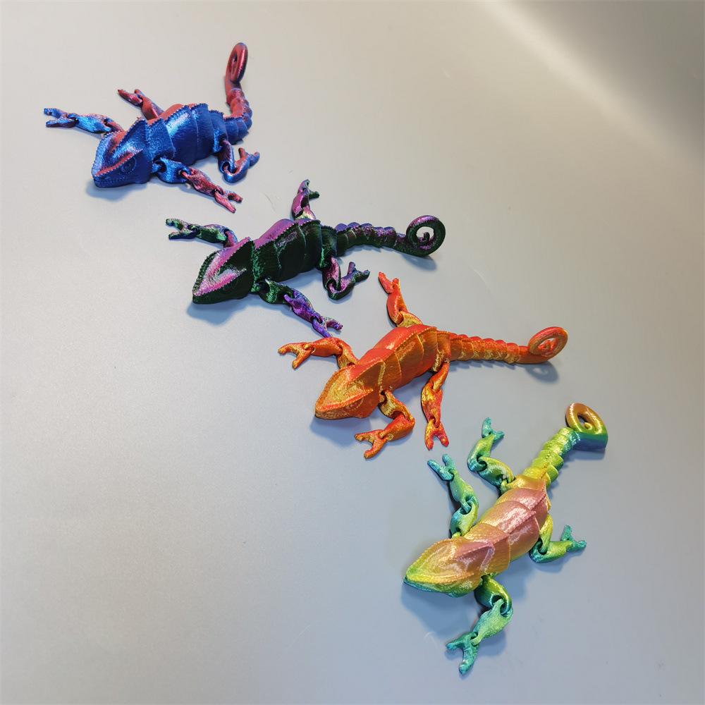Multi-Color 3D Printed Chameleon Toy Ornaments - Colorful Animal Doll for Christmas & Children's Day