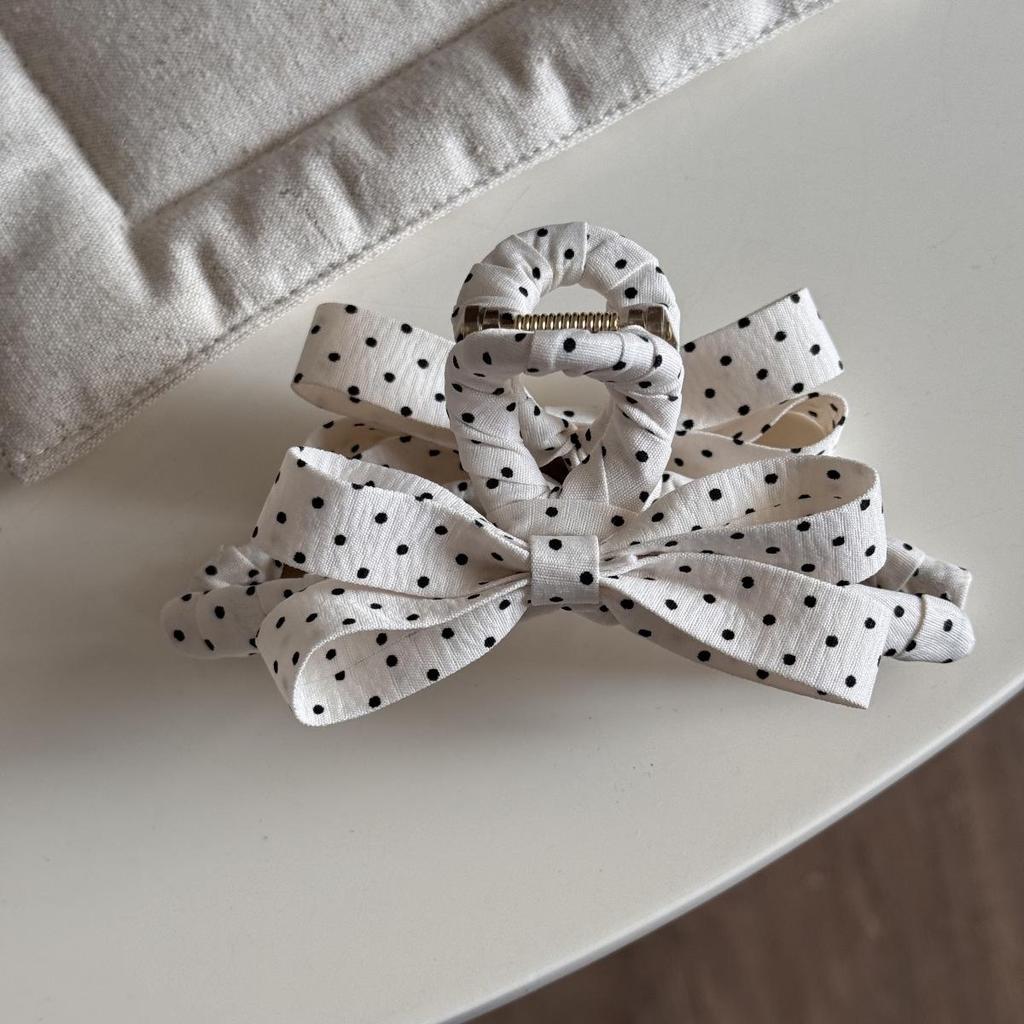French Black & White Polka Dot Bow Hair Claw – Versatile Fashion Shark Clip