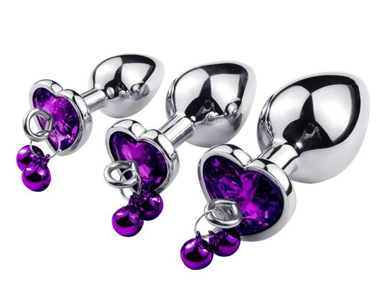 S/M/L Anal Plug Sexspielzeug Edelstahl Glattstahl Butt Plug mit Glöckchen runder Kristall Anhänger Schmuck