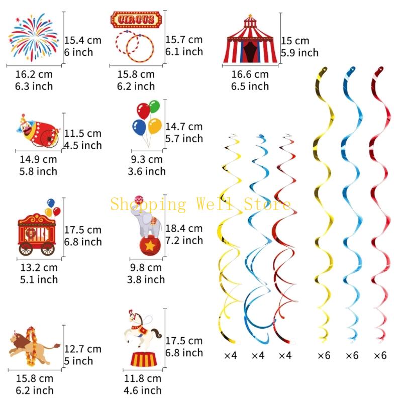 KX4B Whimsical Hanging Ornament 30 Count Paper Circus Theme Party Decorations For Kids Adults Festival Event