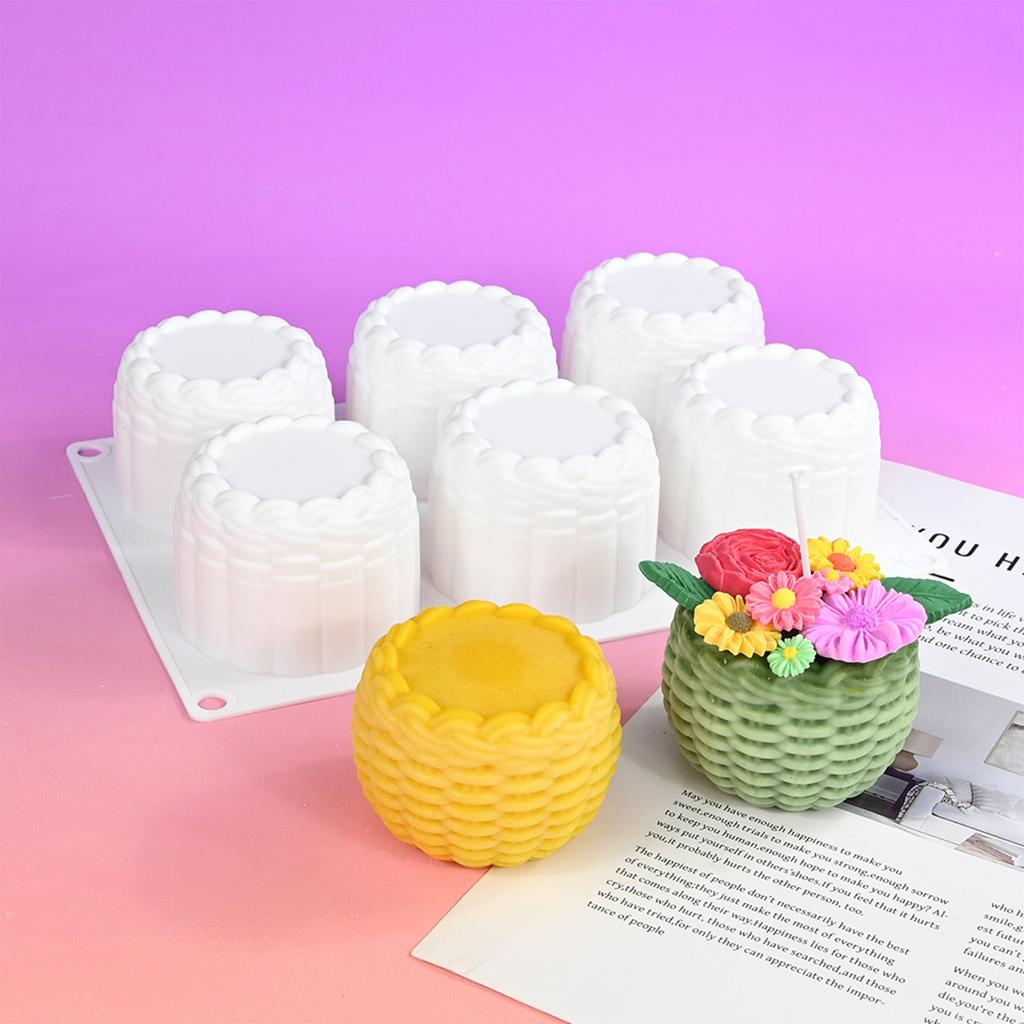 6 Cavity Flower Basket Silicone Mold For Mousse Cake Chocolate Candle Making Heat Resistant Baking Mould