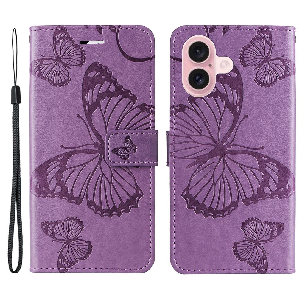 For iPhone 16 Wallet Case Floral Butterfly Imprinted Leather Phone Cover Stand