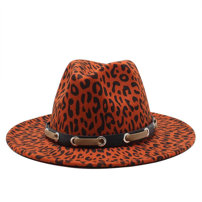 Джазовая шляпа с леопардовым принтом Британский ретро Цилиндр Женская модная Мужская Женская Шерстяная шляпа M56-59CM