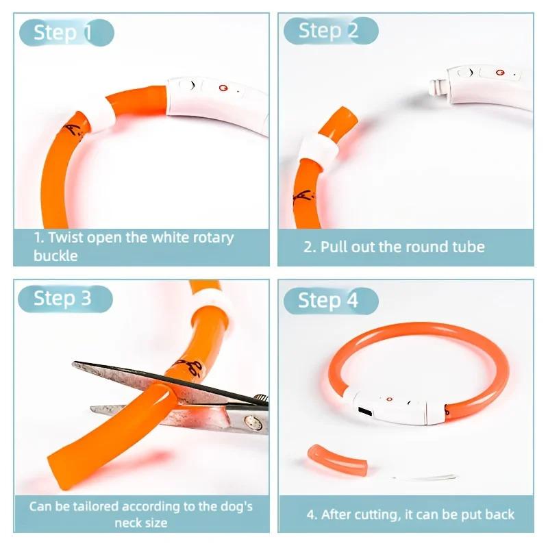 USB Rechargeable LED Dog Collar with 3 Adjustable Modes Safe Reflective Glowing Pet Collar for Night Walking Waterproof