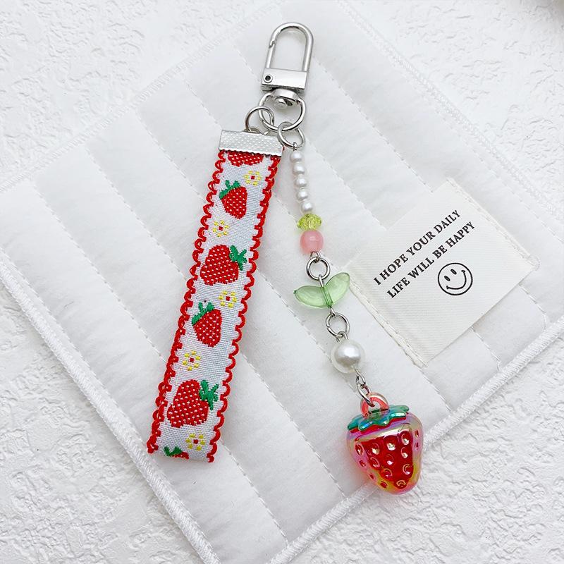 Y2k Fashion Flower Star Love Bow Strawberry Pendant Acrylic Keychain Student Women's Bag Backpack Pants Chain
