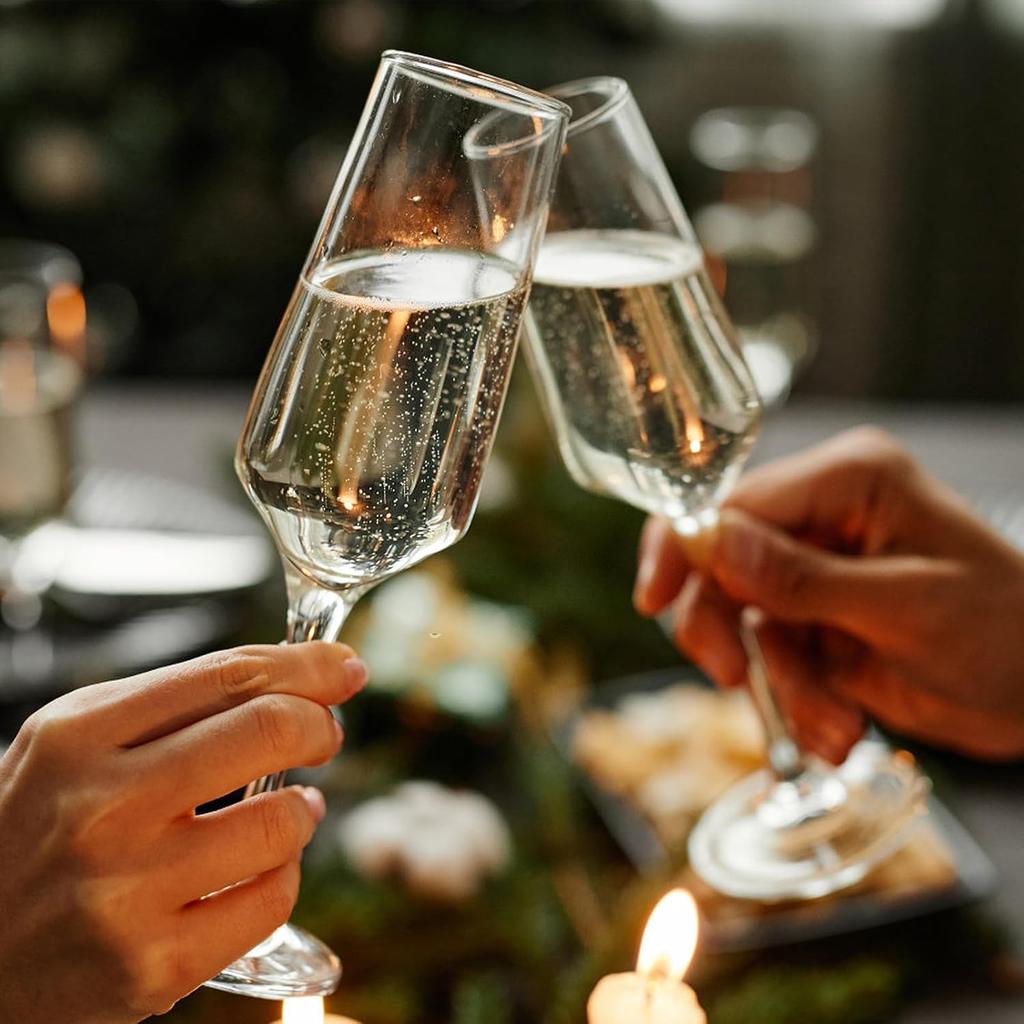 Champagne Flutes Set of 2, 8.5oz Clear Elegant Glasses for Wedding, Birthday, Christmas Gift
