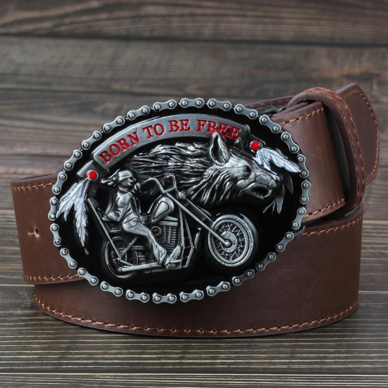 Motorrad und Wolf Schnalle Mode Dekorative Gürtel für Mann Westlicher Stil