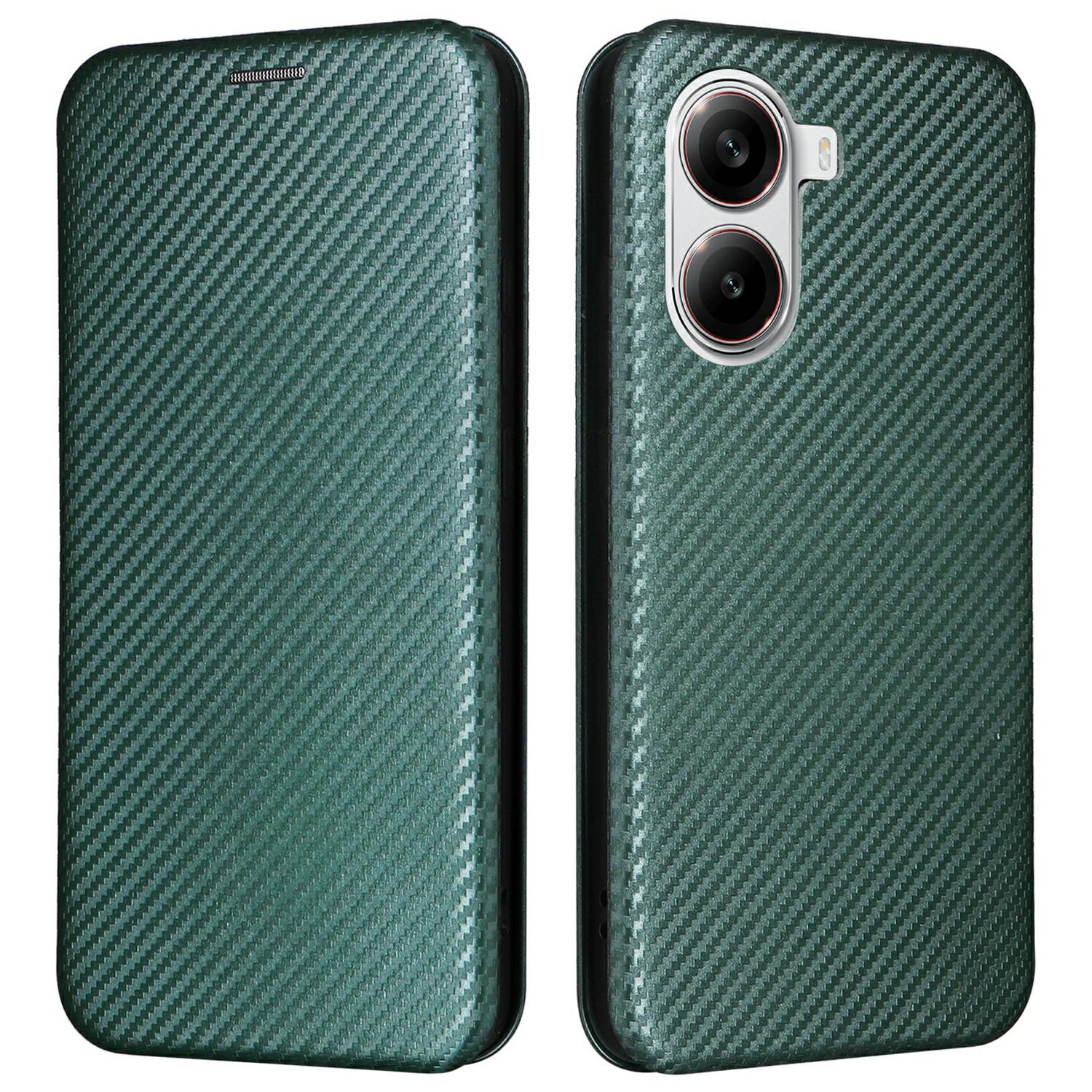 

Для Xiaomi Redmi Turbo 4 5G/Poco X7 Pro 5G чехол с текстурой из углеродного волокна, устойчивый к падениям чехол из искусственной кожи Green