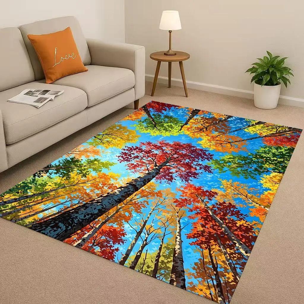 Nature Scenery Rug Waterfall Area Rug, Natural Forest Rugs for Living Room Bedroom, Turquoise Pond Carpet  Landscape Home Decor