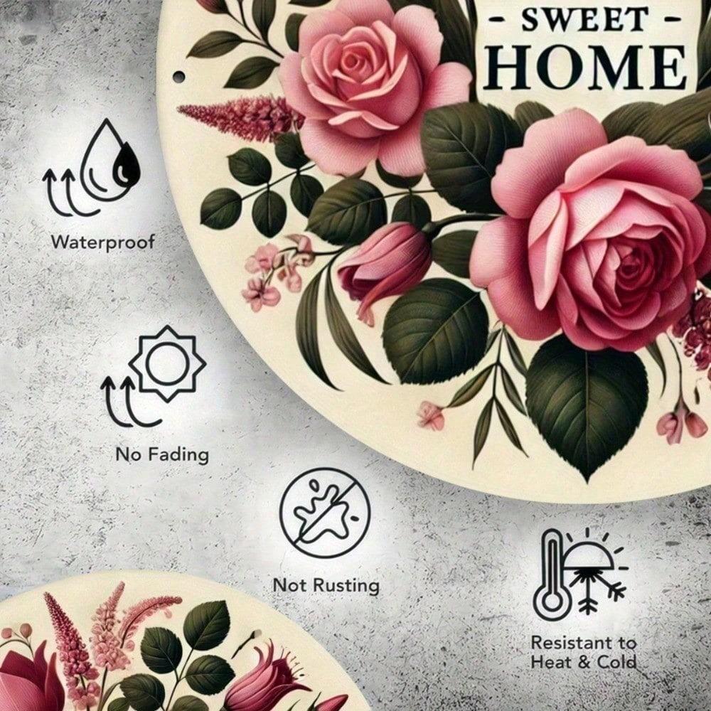 Home Sweet Home Tulip Engraved Metal Sign Rustic Country Iron Plaque Durable Waterproof Wall Decor for Indoor Outdoor