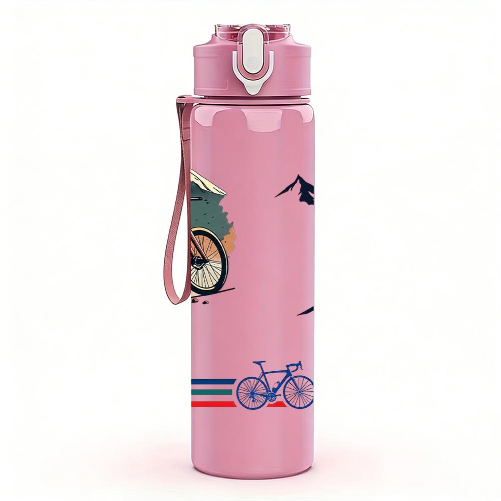 1PC Bike Mountain Bird Silhouette Layout 750ml Color Plastic Water Bottle Leakproof Flip Straw Lid For Sports Office Home Use