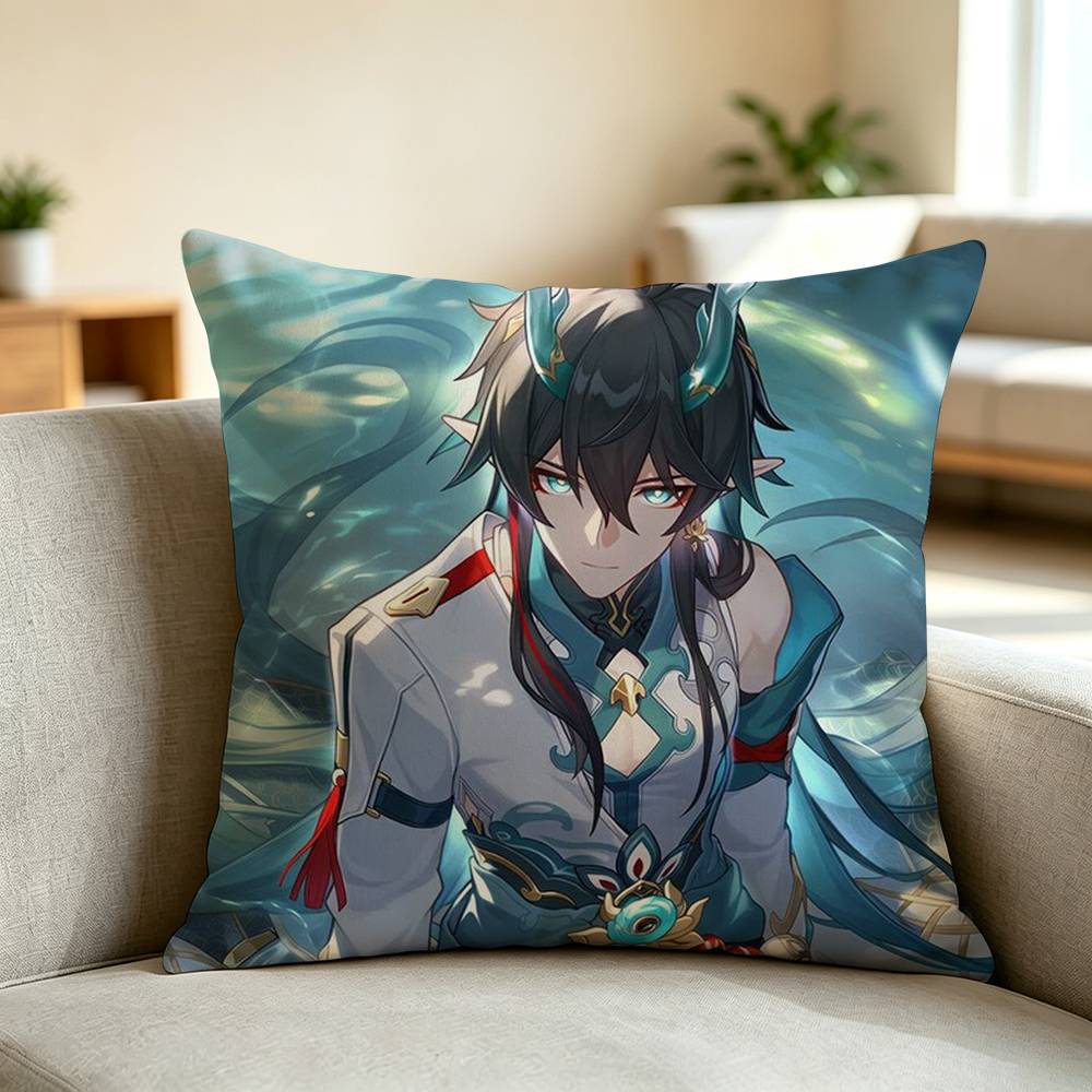 D-Dan Heng Honkai Star Rail Game Pillow Case Square Double-Sided Sofa Cushion Cover Bedroom Bedside Pillow