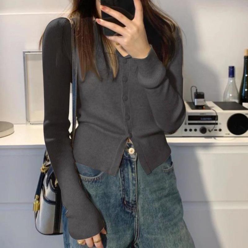 Women s Slim-Fit French Lapel Knit Cardigan, Autumn 2025 Collection Single Available Item