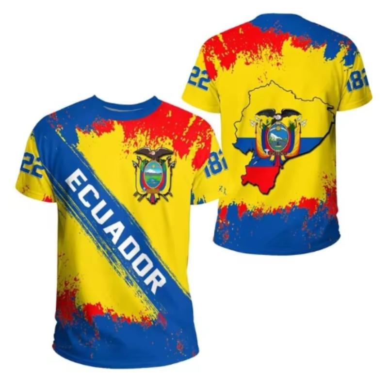 Ecuador Flag 3D Printed T-Shirt Men's Sportswear T-Shirt Round Neck Short Sleeve Summer Casual Street Loose T-Shirt