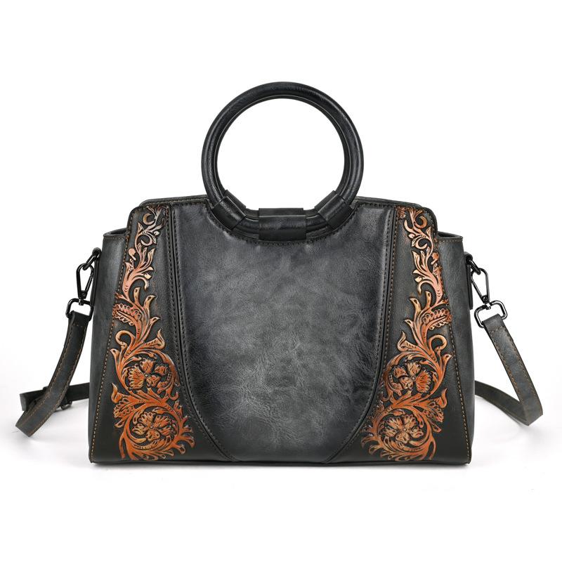 Floral Women Tote Bag Vintage Ladies Leather Handbag  New Fashion Female Shoulder Or Crossbody Bags