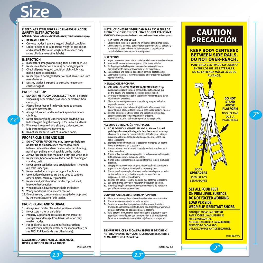 Step Ladder Safety Label Extension Ladder Stickers Replacement Label Kit Compatible with Ladder Inspection Stickers for Werner Fiberglass Extension