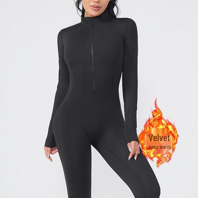Zipper Nude Feeling Fleece-Lined Yoga Jumpsuit for Autumn/Winter