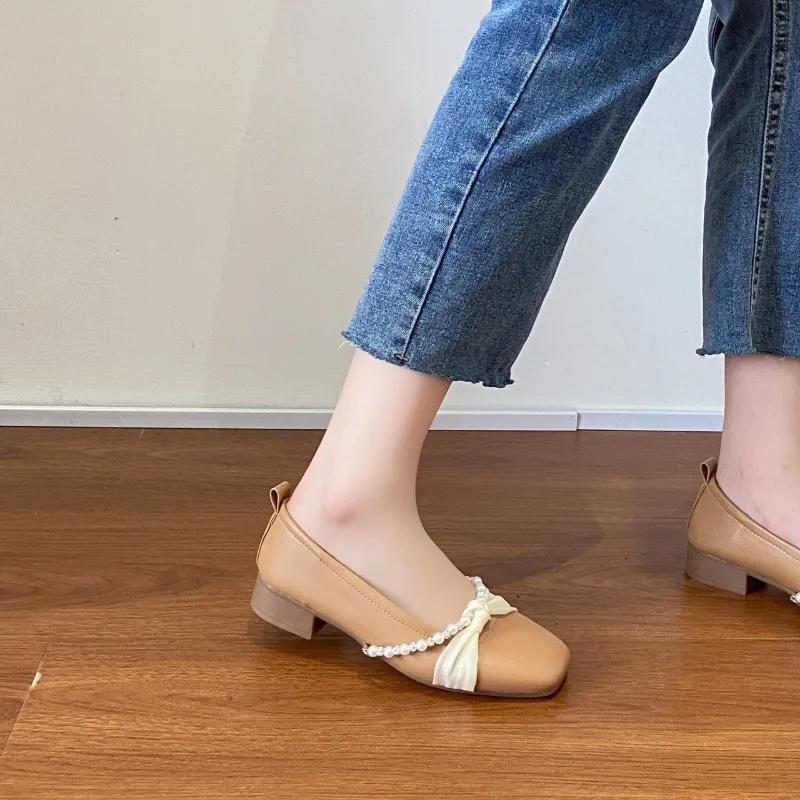 Shoes for Women 2024 Soft Pearl Decoration Women's Shoes Round Toe Modise Elegant Casual Sneakers Shallow Mouth New Beaded Dress