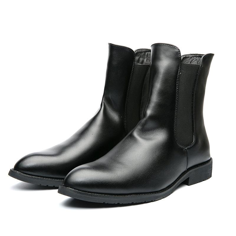 Men's Large Size Black Leather Chelsea Boots - Autumn/Winter 2021 Fashion, Business Casual, Mid-High Martin Style
