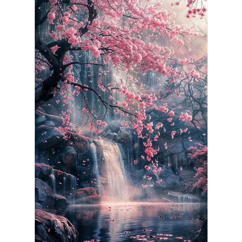 Pink City Asian Travel Japanese Cherry Blossoms At Mount Fuji Poster Light Prints Canvas Painting Wall Pictures Home Room Decor