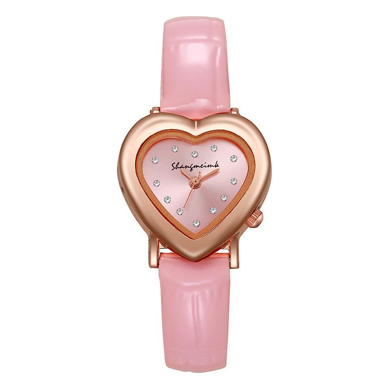 Love Heart Shape Womens Quartz Watch With Pu Strap For Fashion Ladies