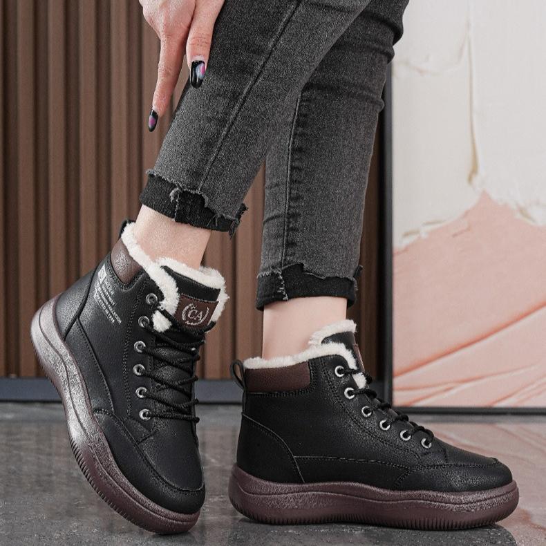 Winter Dicksohlige Hohe Warme Damenstiefel Dickes Plüsch Khaki Schneestiefel Outdoor Anti-Rutsch und Verschleißfeste Knöchelhohe Stiefel