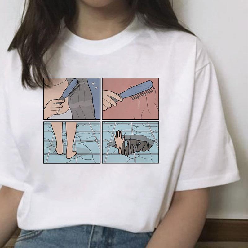 

2023 New T-Shirt Women Casual Funny Cartoon Humanity Printing Top Female T Shirts Harajuku O-Neck Streetwear Tees Clothes XL білий