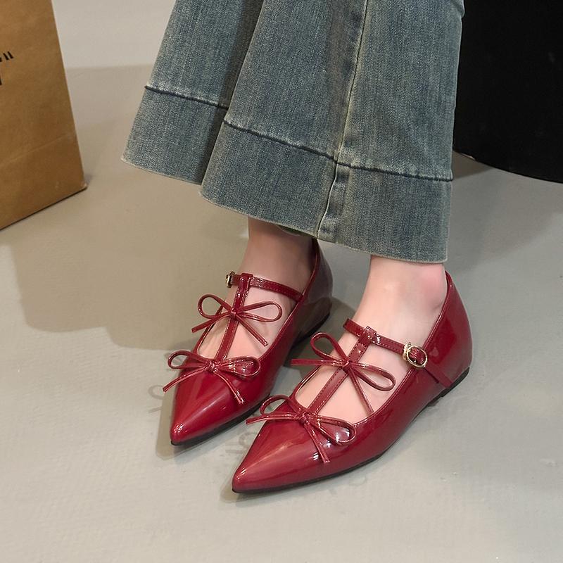 

Fashion 2025 Brand Ladies Shoes Buckle Strap Women s Flats Fashion Butterfly-knot New Solid Best Seller Sexy Pointed Toe Mary Jane Shoes 35 красный