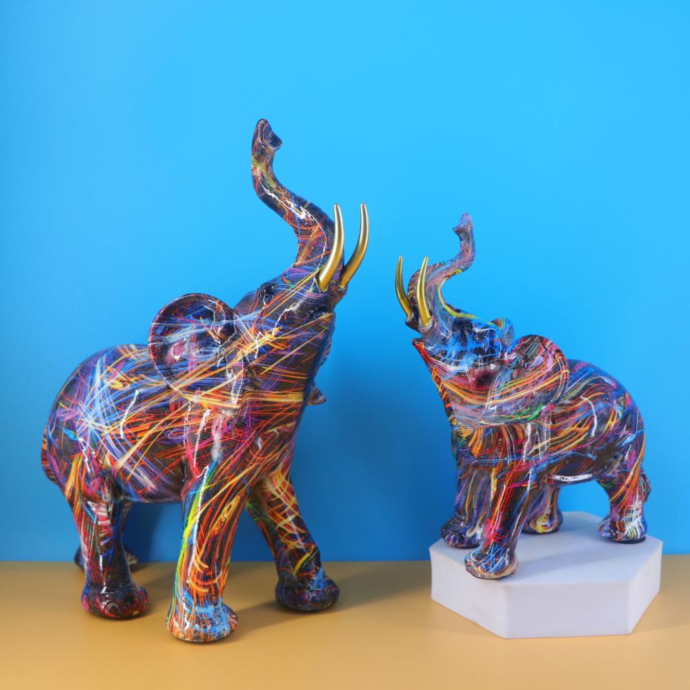Kreativ Färg Linje Graffiti Elefant Staty Europeisk Graffiti Konst Djur Skulptur Personlig Hem Skrivbordsdekoration Prydnader
