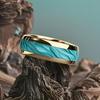 Unique Turquoise Stone Inlay Gold Color Steel Ring  Engagement Wedding Band Jewelry Ocean Style Stainless Steel Ring