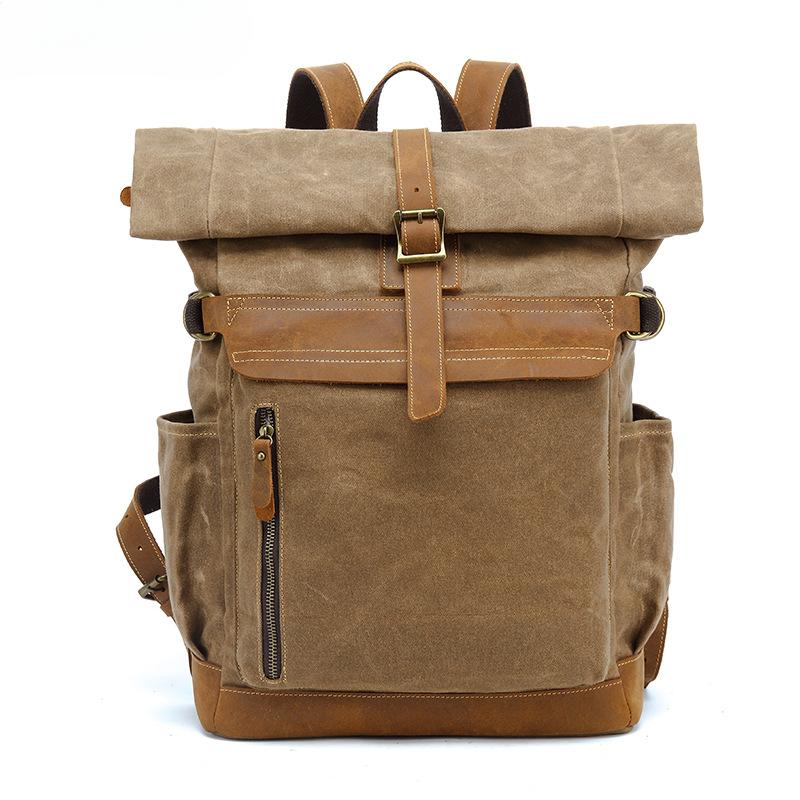 Outdoor Backpack Leisure Travel Bag Men's Oil Waxed Shoulder Canvas Laptop Bag