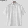 INCERUN Men Short Sleeve Henley Shirt Striped Loose Casual Tops