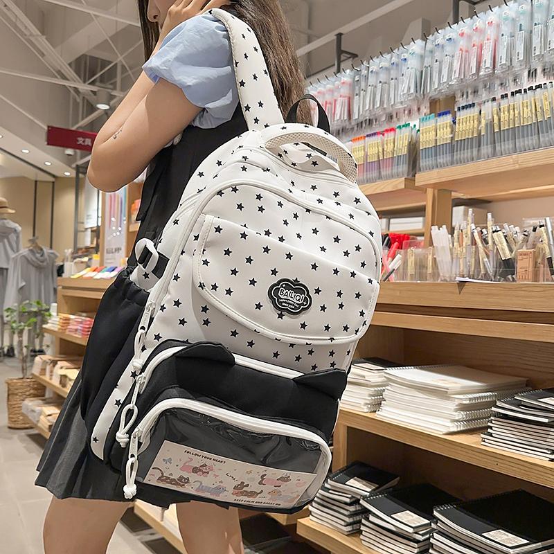 Stars Print Backpack Junior High School Students Class Book Bag Girls Large Capacity Schoolbag