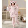 Girls Warm Coral Fleece Pajama Set With Hooded Top Pants Thick Soft Sleepwear Winter