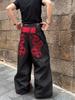 ZYLLO Americké červené Vyšívané džíny Retro Široké kalhoty k podlaze Velká velikost Těžký průmyslový design Senzorický streetový oděv