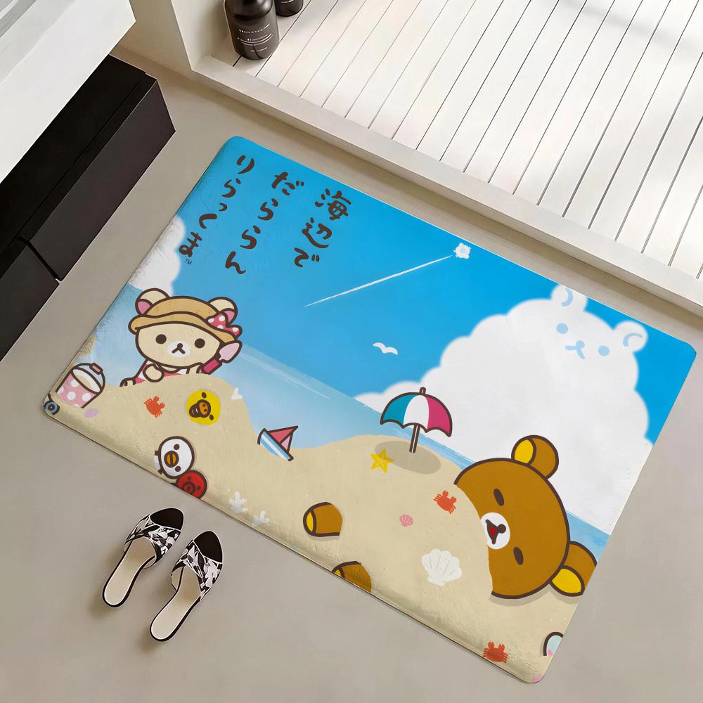 Floor Mat Eco Flannel Doormat Non-Slip Odorless Indoor Soft Short Plush Floor Rug R-Rilakkuma Anime