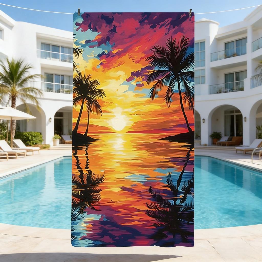 Tropical Sunset Lightweight Beach Bath Towel Soft Skin Friendly Quick Dry for Swimming Camping Pool Travel
