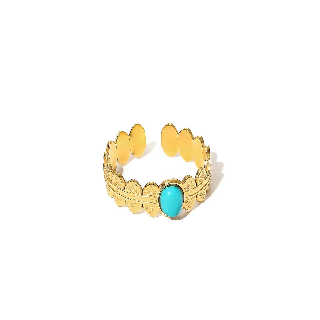 Edelstahlring, Vakuum-beschichtet 18 Karat Gold Türkisfarbener Blatt-Öffnungs-Einzelarmband.