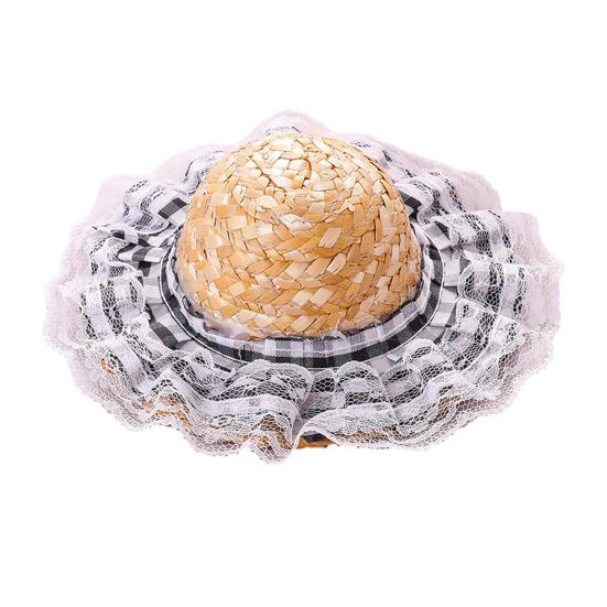 

Cat Straw Hat Lace Ruffle Cute Bow Cat Sun Hat Elastic Strap Adjustable Retro Sun Hat for Cats Small Dogs Sun Protection Photo Prop S