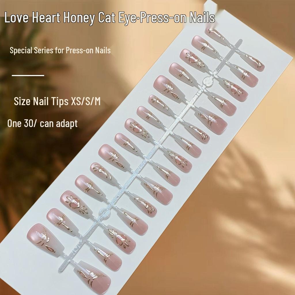 

3D Heart & Cat Eye Luxury Wearable Nail Art – Girlish Style False Nails
