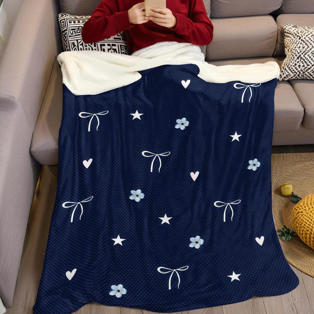Navy White Bot Flannel Blanket Warm Soft Halloween Christmas Couch Warm Cozy Decorative Decor Gift for All Season